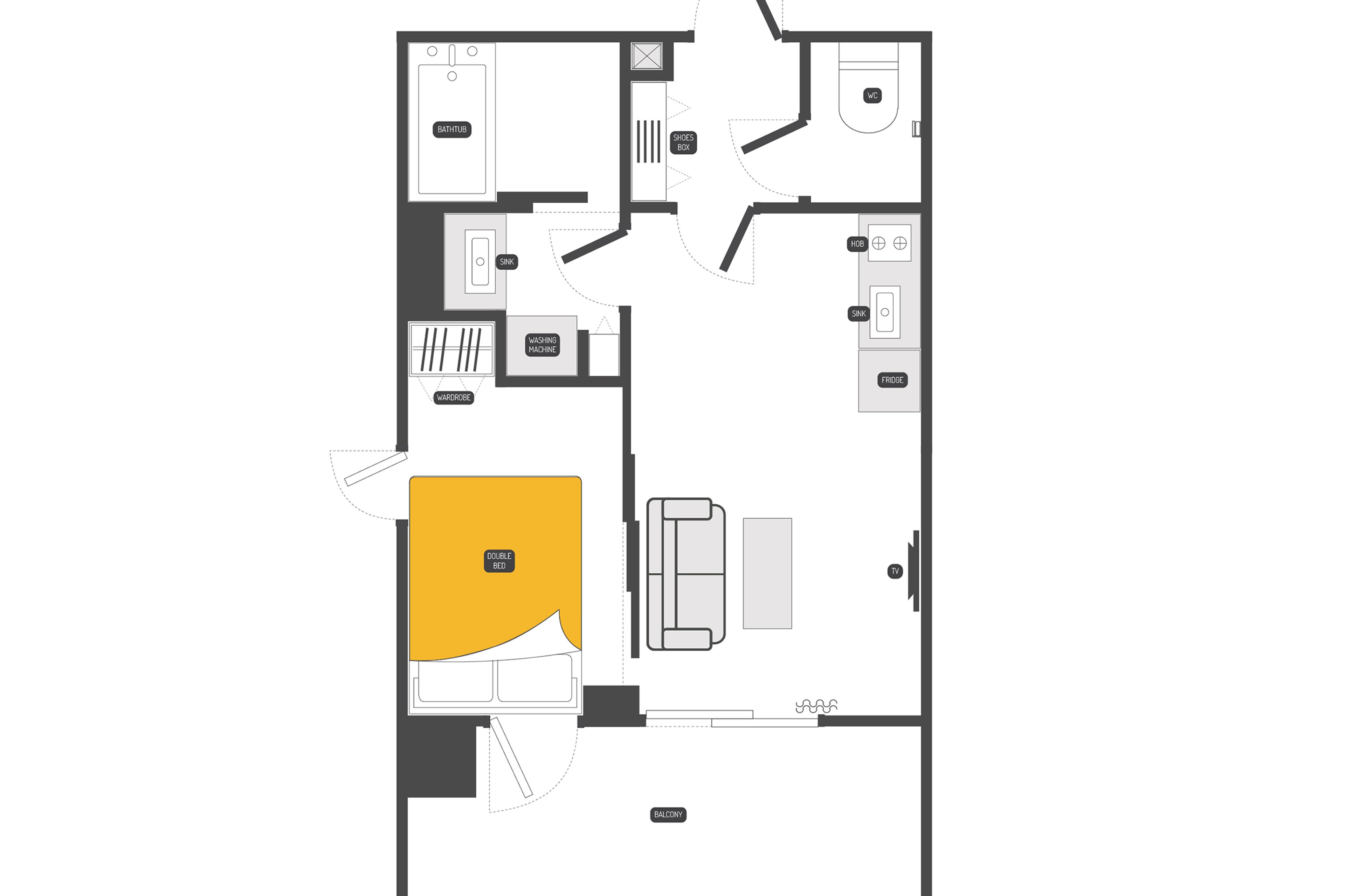 1 Bedroom with Balcony B（1LDK）のイメージ