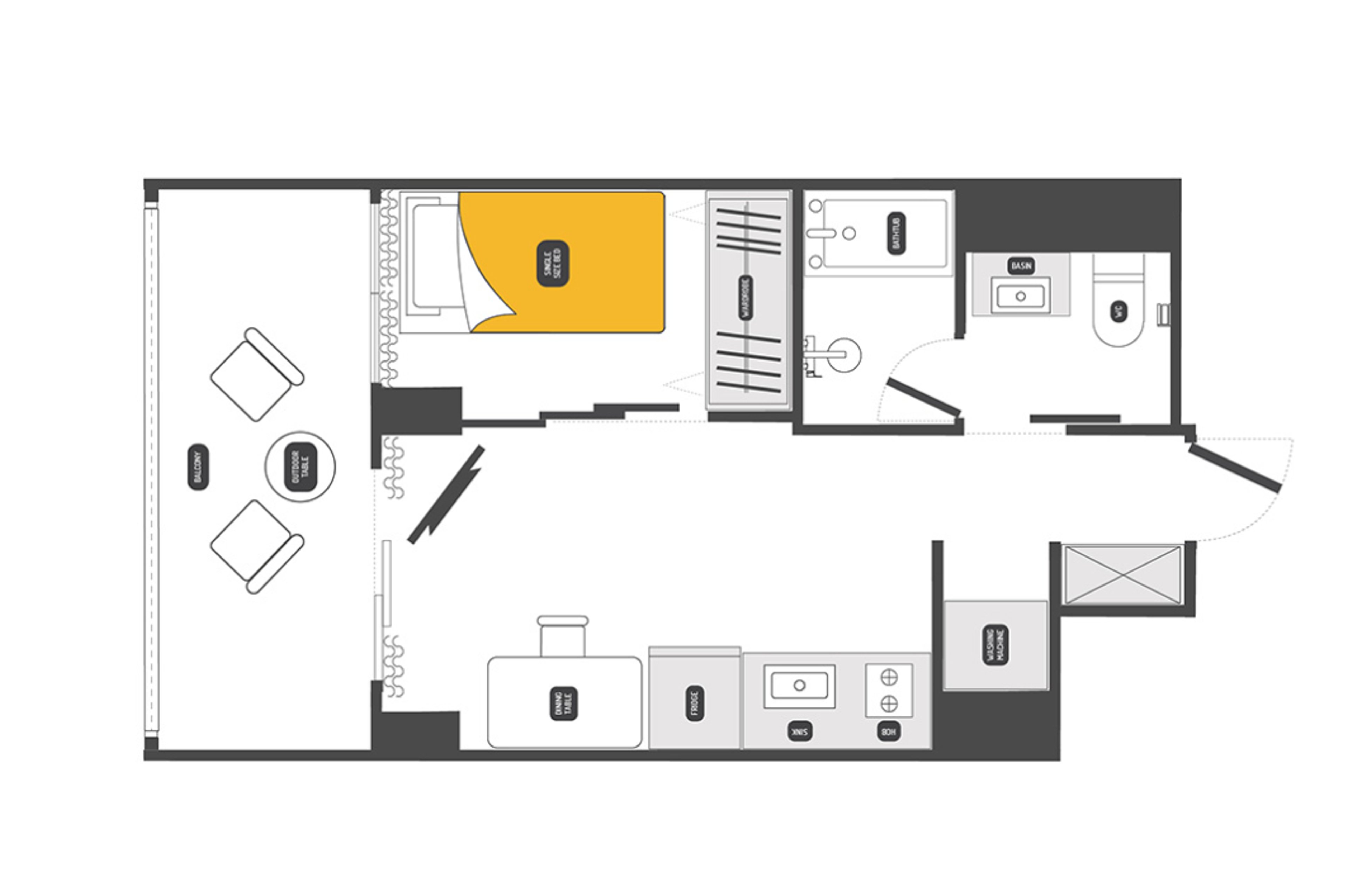 1 Bedroom with Large Balcony（1LDK）のイメージ